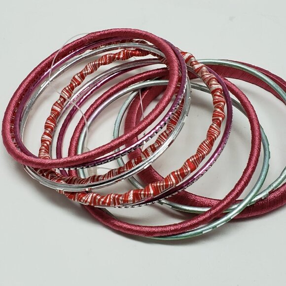 Women's Stunning Set of 11 Dainty Silver tone Colorful Bangle Bracelets, size 8" - Picture 6 of 9